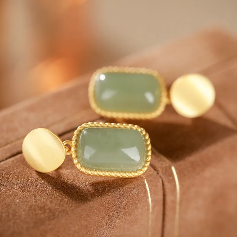 Natural Jade Earrings Nephrite Silver Earrings ZNE303