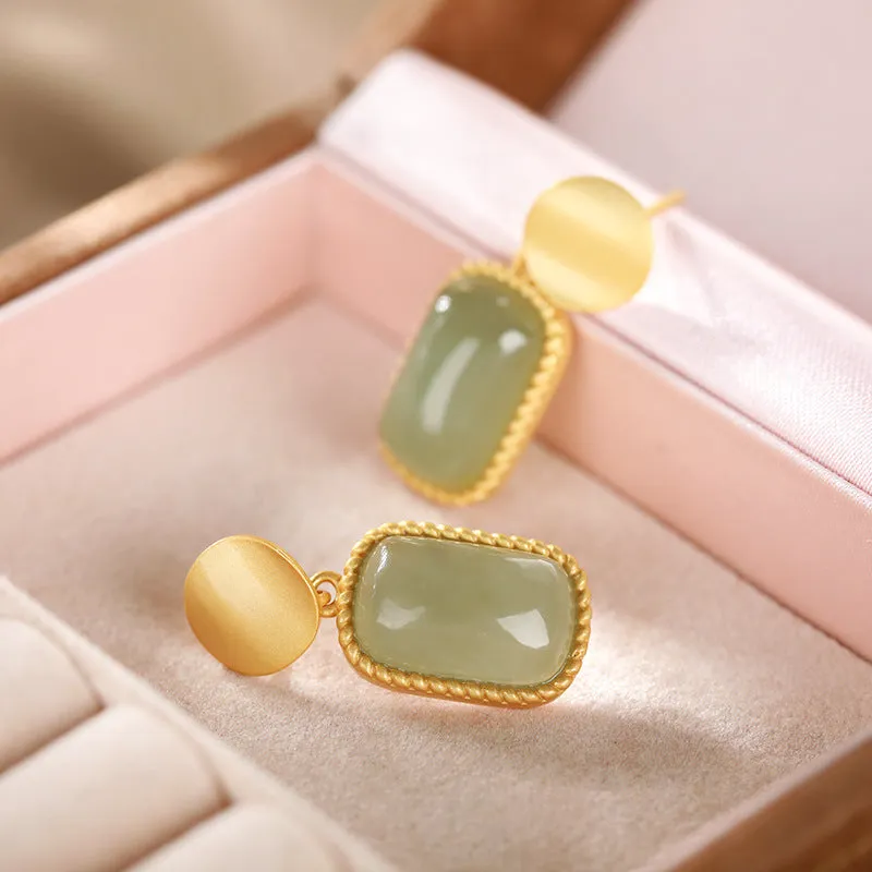 Natural Jade Earrings Nephrite Silver Earrings ZNE303