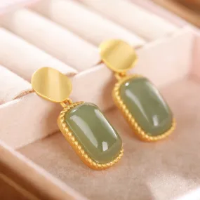 Natural Jade Earrings Nephrite Silver Earrings ZNE303