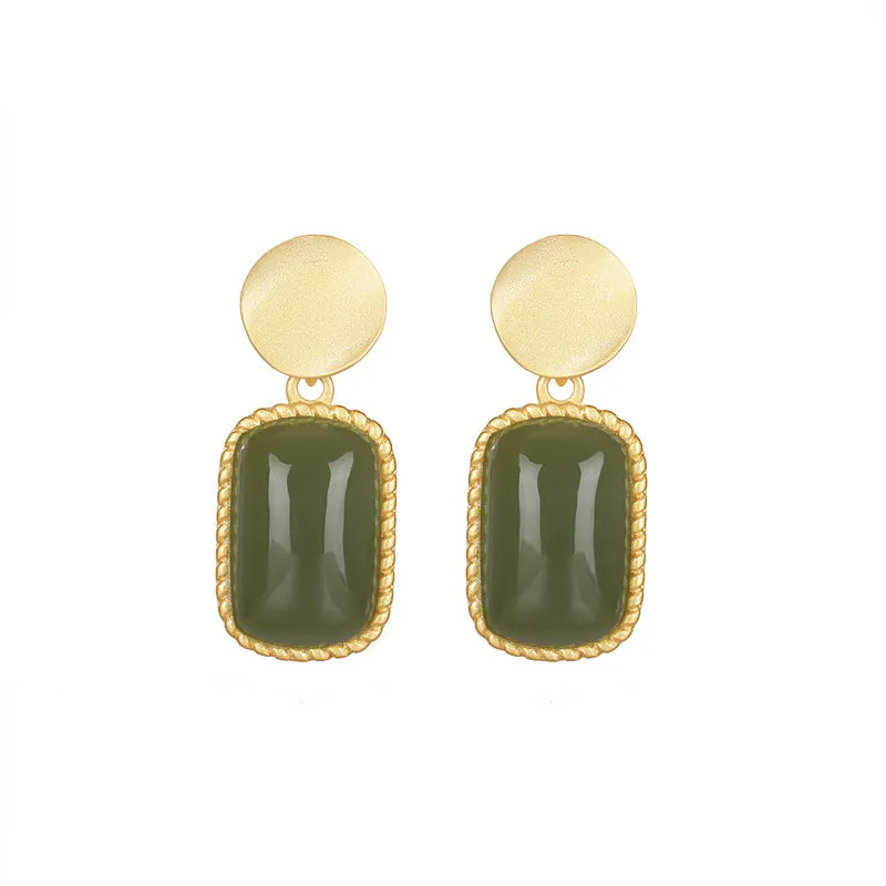 Natural Jade Earrings Nephrite Silver Earrings ZNE303