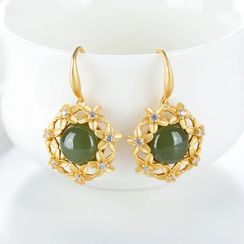 Natural Jade Earrings Nephrite Silver Earrings ZNE329