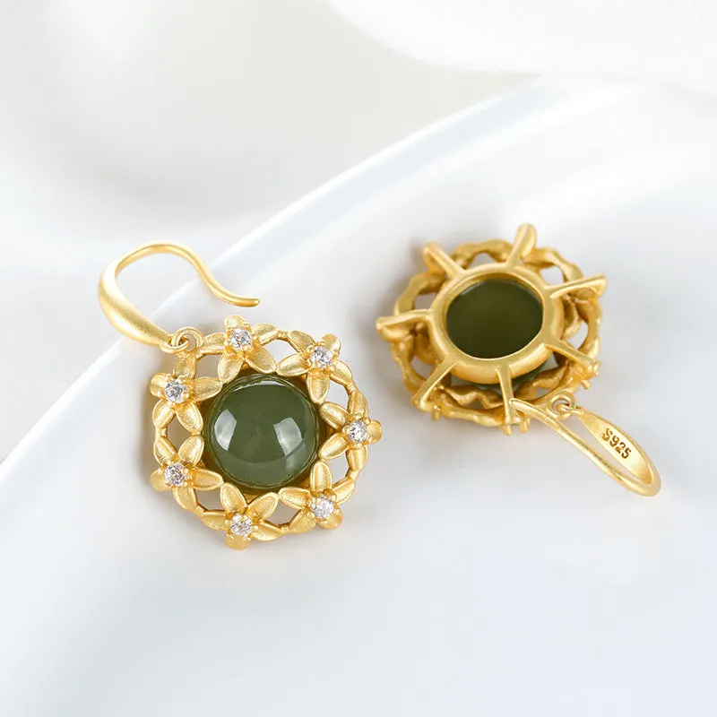 Natural Jade Earrings Nephrite Silver Earrings ZNE329