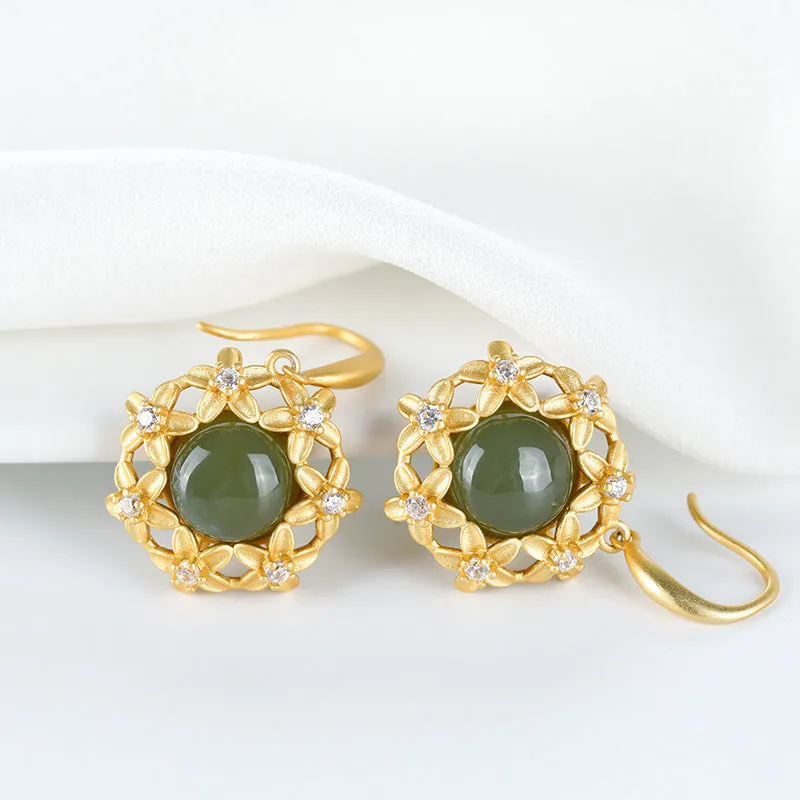 Natural Jade Earrings Nephrite Silver Earrings ZNE329