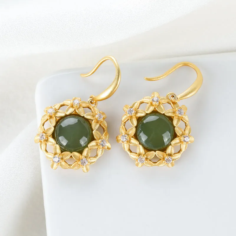 Natural Jade Earrings Nephrite Silver Earrings ZNE329