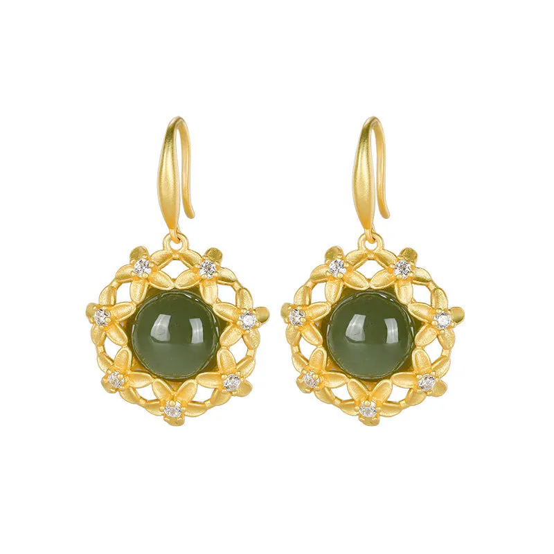 Natural Jade Earrings Nephrite Silver Earrings ZNE329