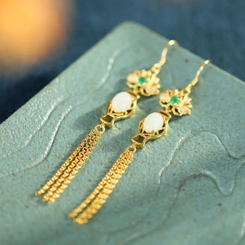 Natural Jade Earrings Nephrite Silver Earrings ZNE339