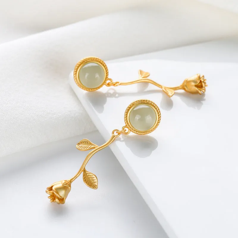 Natural Jade Earrings Nephrite Silver Earrings ZNE352