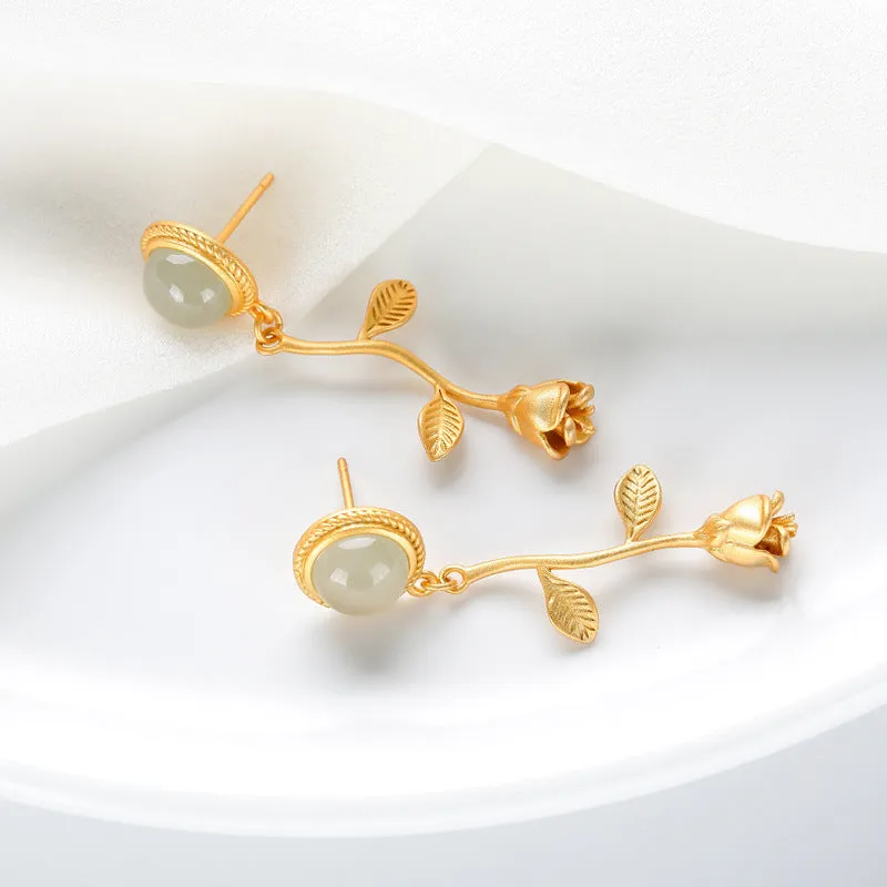Natural Jade Earrings Nephrite Silver Earrings ZNE352