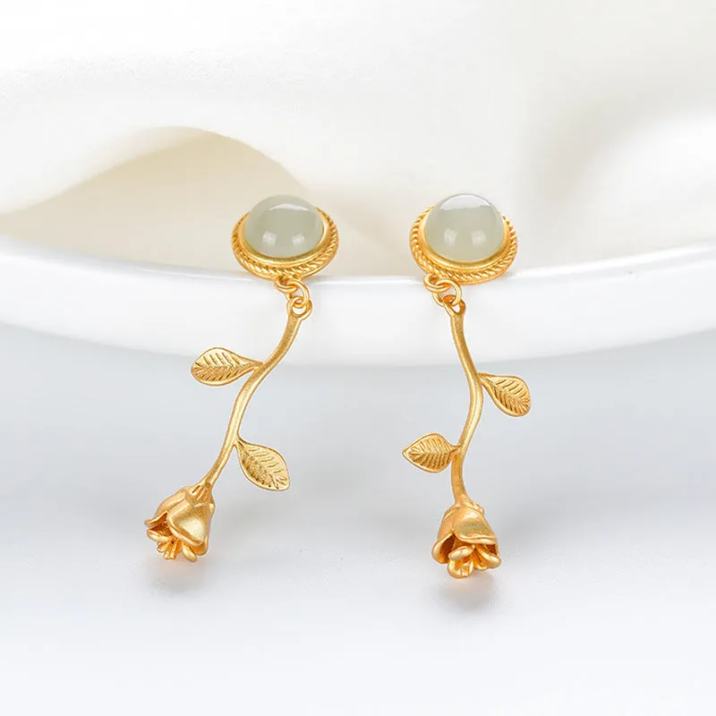 Natural Jade Earrings Nephrite Silver Earrings ZNE352