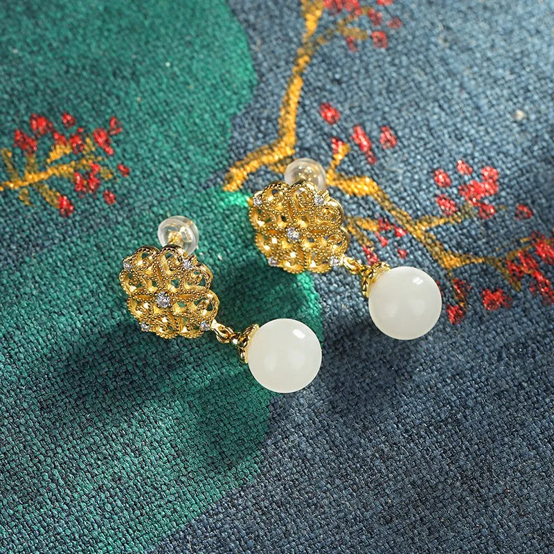 Natural Jade Earrings Nephrite Silver Earrings ZNE444