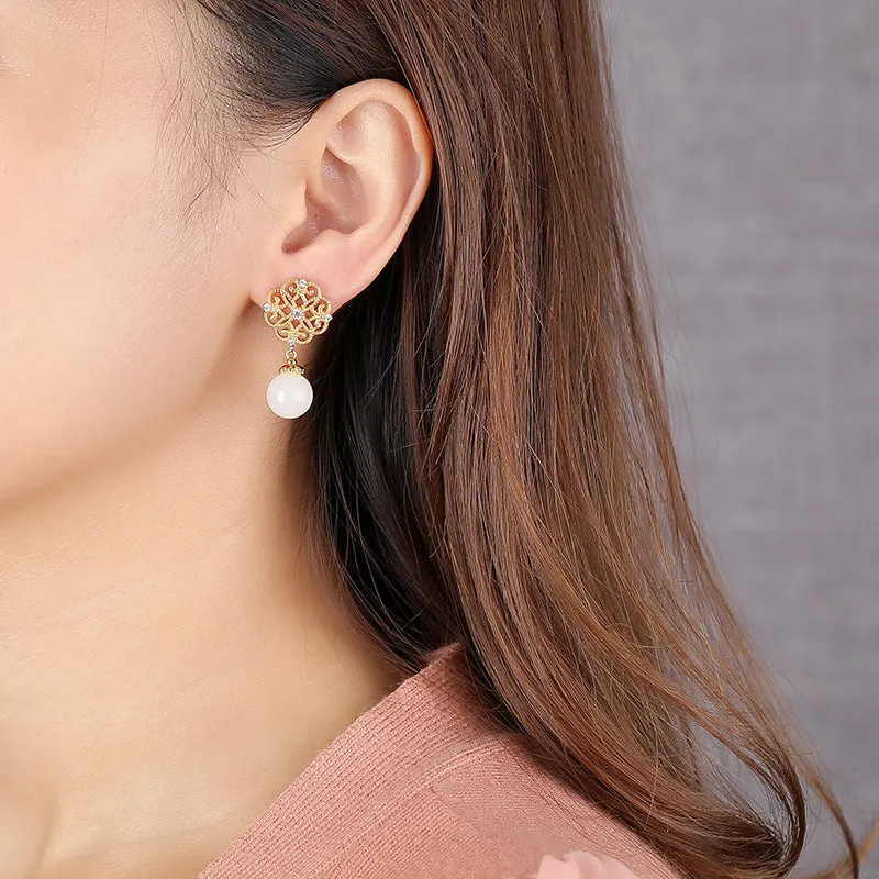 Natural Jade Earrings Nephrite Silver Earrings ZNE444