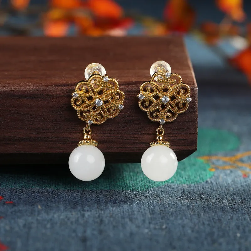 Natural Jade Earrings Nephrite Silver Earrings ZNE444