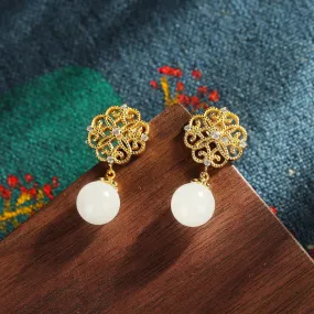 Natural Jade Earrings Nephrite Silver Earrings ZNE444