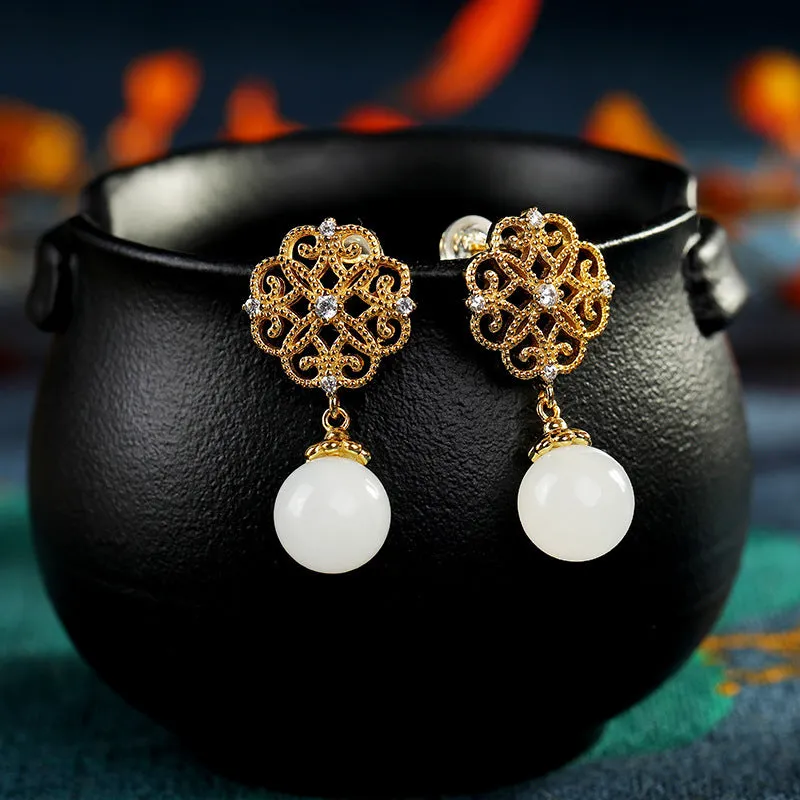 Natural Jade Earrings Nephrite Silver Earrings ZNE444
