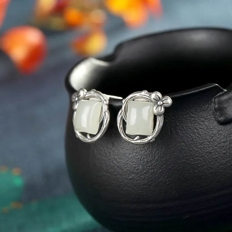 Natural Jade Earrings Nephrite Silver Earrings ZNE447