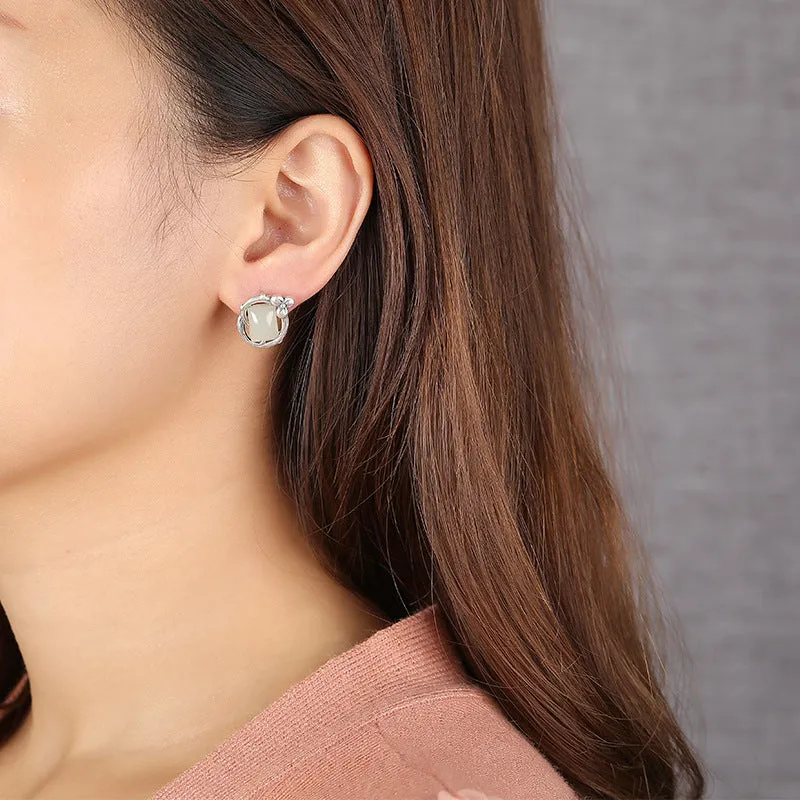 Natural Jade Earrings Nephrite Silver Earrings ZNE447