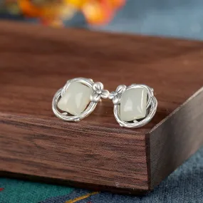 Natural Jade Earrings Nephrite Silver Earrings ZNE447