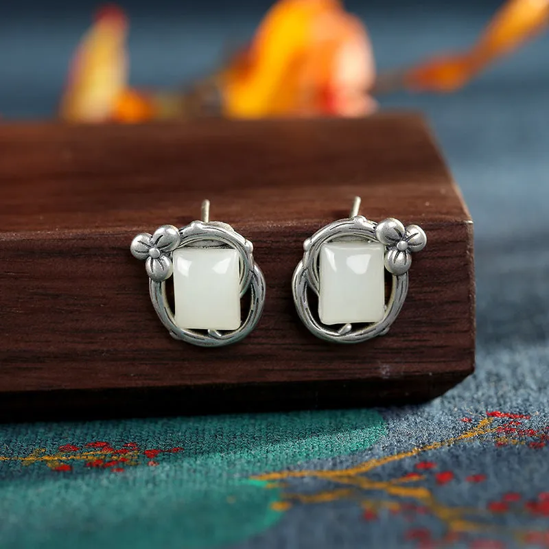 Natural Jade Earrings Nephrite Silver Earrings ZNE447