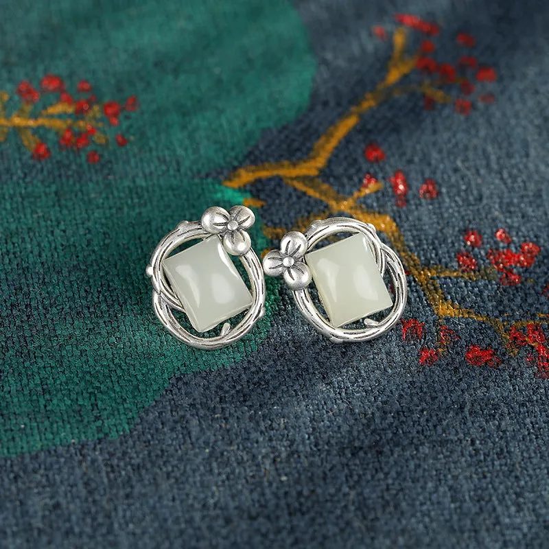 Natural Jade Earrings Nephrite Silver Earrings ZNE447