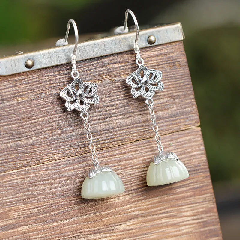 Natural Jade Earrings Nephrite Silver Earrings ZNE466