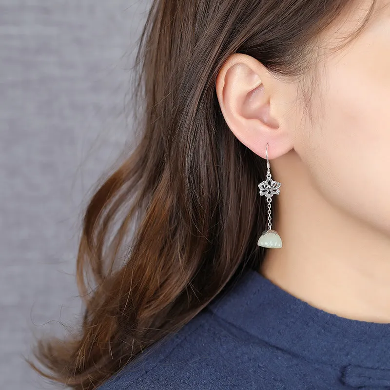 Natural Jade Earrings Nephrite Silver Earrings ZNE466