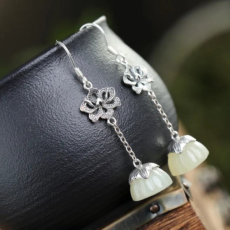 Natural Jade Earrings Nephrite Silver Earrings ZNE466