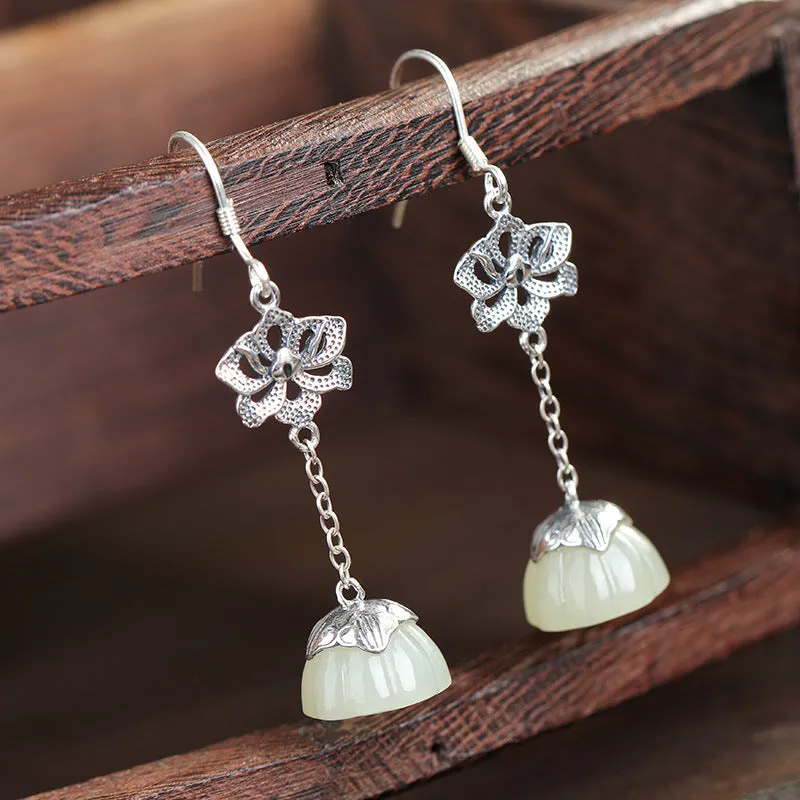 Natural Jade Earrings Nephrite Silver Earrings ZNE466