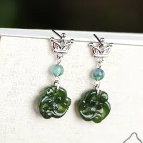 Natural Jade Earrings Nephrite Silver Earrings ZNE478