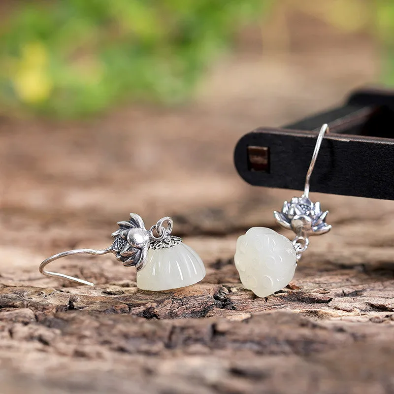 Natural Jade Earrings Nephrite Silver Earrings ZNE503