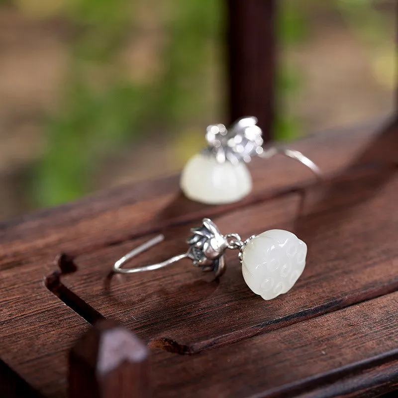 Natural Jade Earrings Nephrite Silver Earrings ZNE503