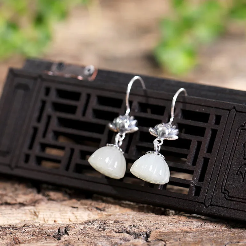 Natural Jade Earrings Nephrite Silver Earrings ZNE503
