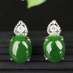 Natural Jade Earrings Nephrite Silver Zircon Earrings ZEG510