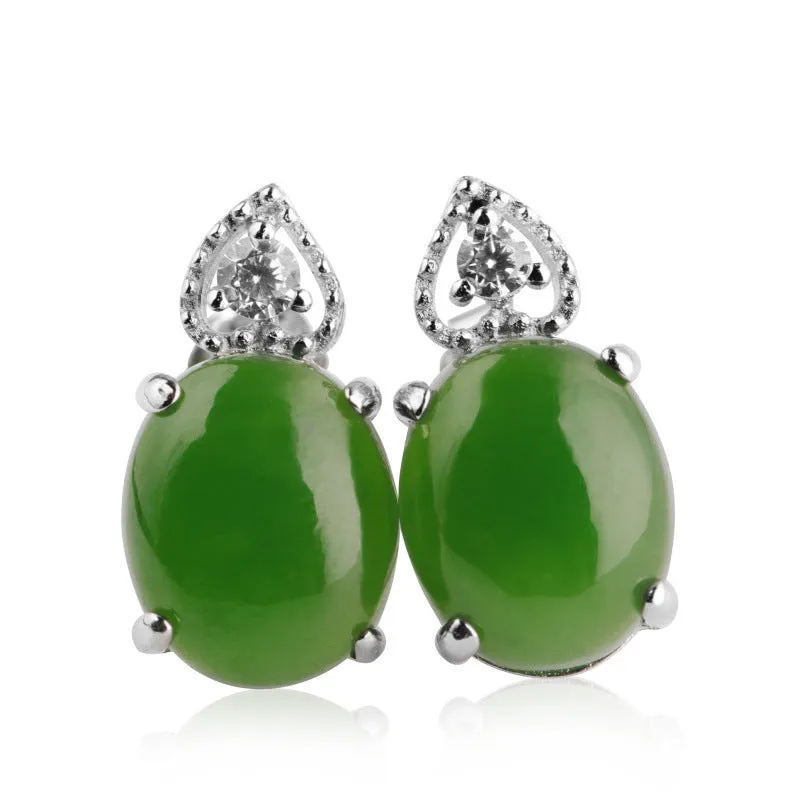 Natural Jade Earrings Nephrite Silver Zircon Earrings ZEG510