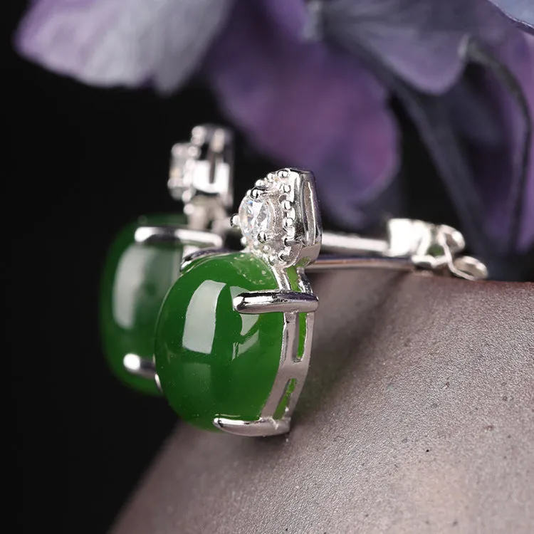 Natural Jade Earrings Nephrite Silver Zircon Earrings ZEG510