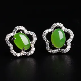 Natural Jade Earrings Nephrite Silver Zircon Earrings ZEG529