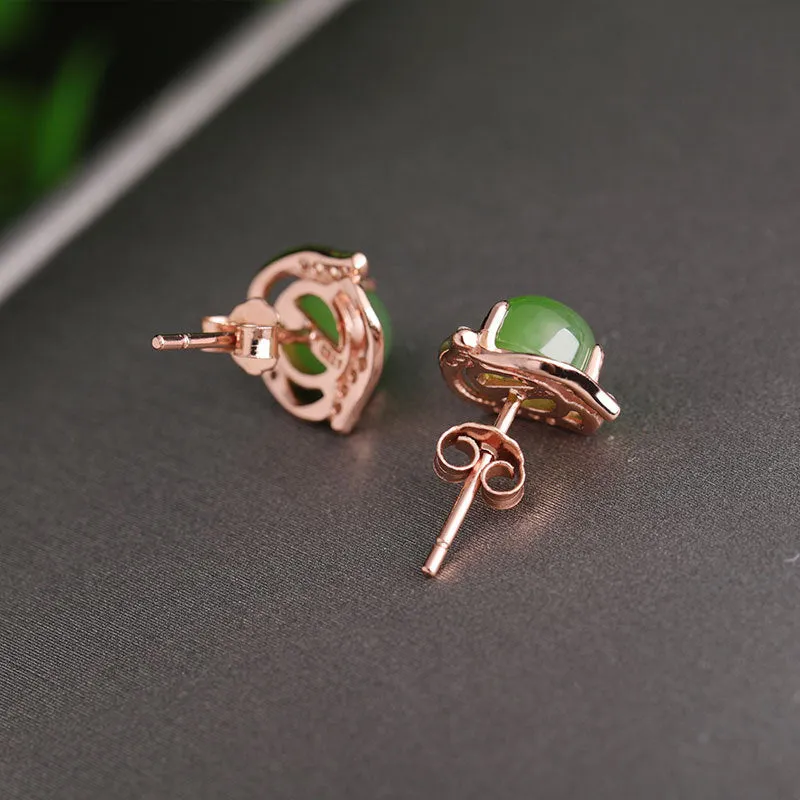 Natural Jade Earrings Nephrite Silver Zircon Earrings ZEG530