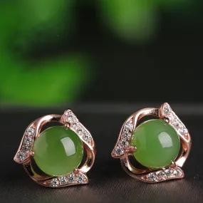 Natural Jade Earrings Nephrite Silver Zircon Earrings ZEG530