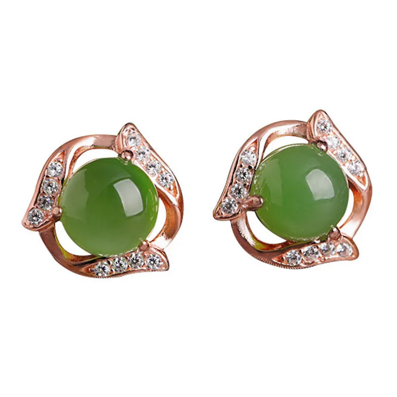 Natural Jade Earrings Nephrite Silver Zircon Earrings ZEG530