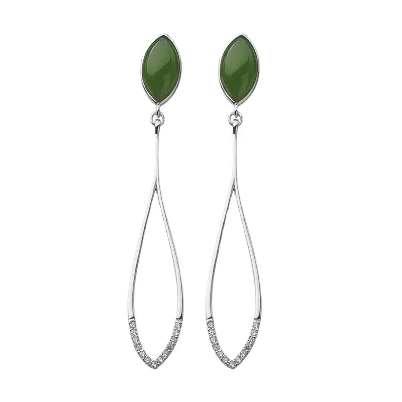 Natural Jade Earrings Nephrite Silver Zircon Earrings ZEG537