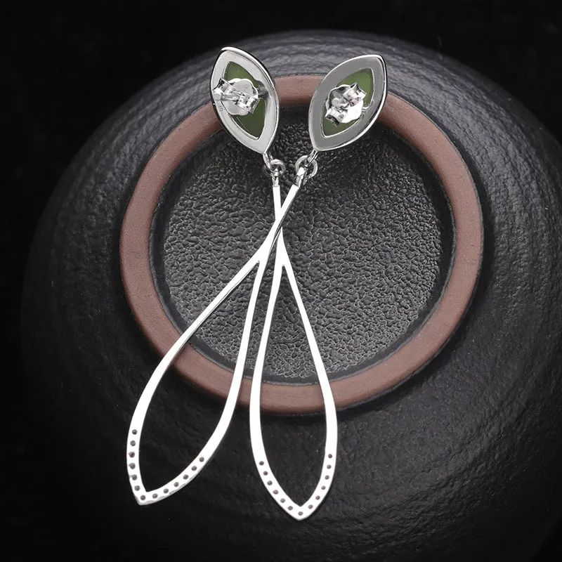 Natural Jade Earrings Nephrite Silver Zircon Earrings ZEG537