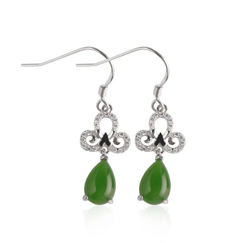 Natural Jade Earrings Nephrite Silver Zircon Earrings ZEG549