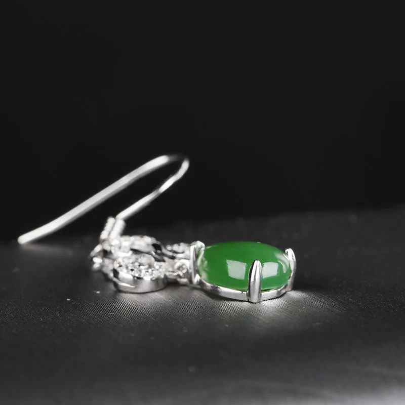 Natural Jade Earrings Nephrite Silver Zircon Earrings ZEG549