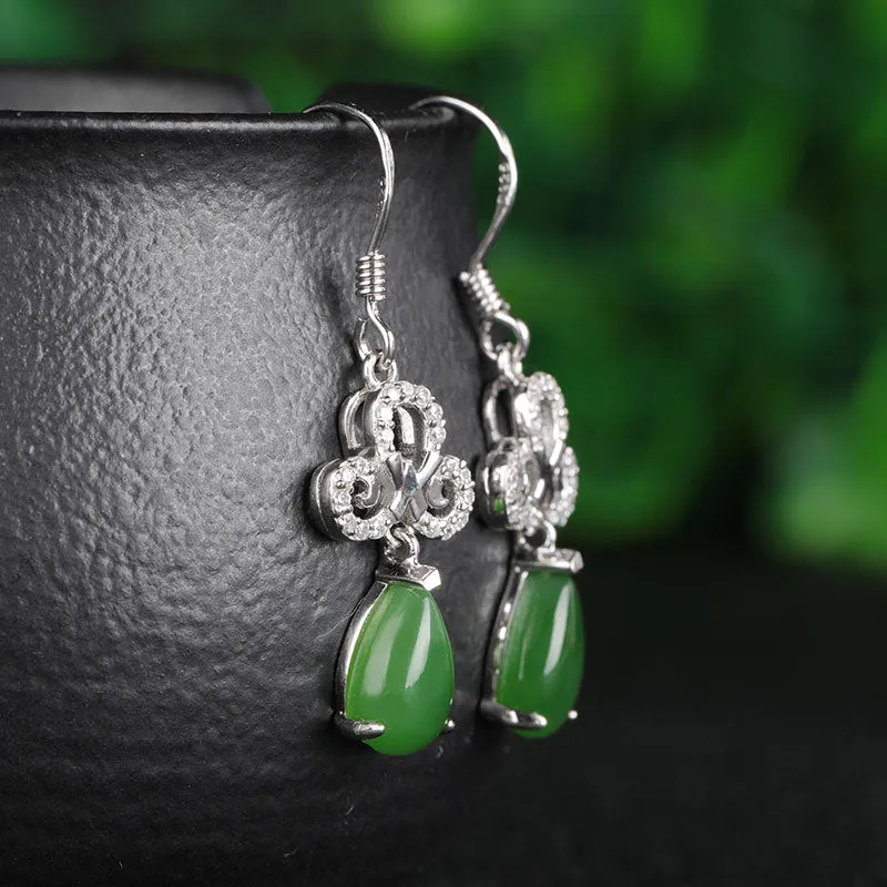 Natural Jade Earrings Nephrite Silver Zircon Earrings ZEG549