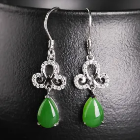 Natural Jade Earrings Nephrite Silver Zircon Earrings ZEG549