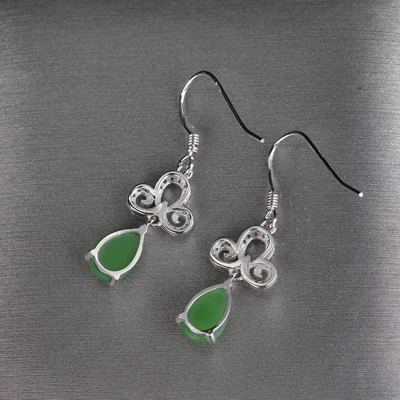 Natural Jade Earrings Nephrite Silver Zircon Earrings ZEG549