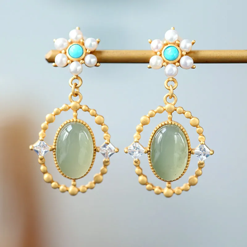Natural Jade Earrings Nephrite Turquoise Pear Silver Earrings ZNE219