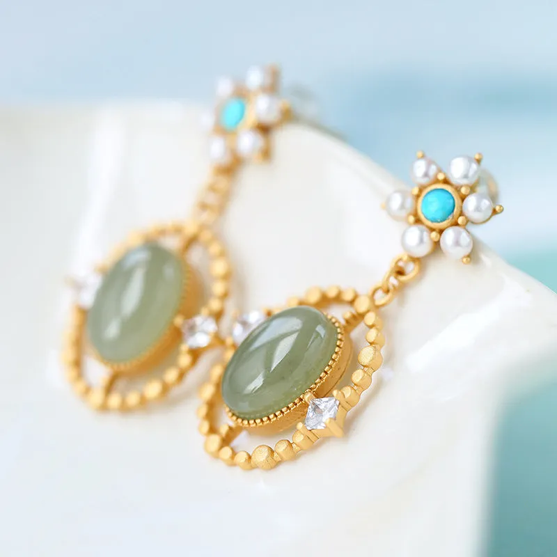 Natural Jade Earrings Nephrite Turquoise Pear Silver Earrings ZNE219