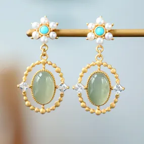 Natural Jade Earrings Nephrite Turquoise Pear Silver Earrings ZNE219