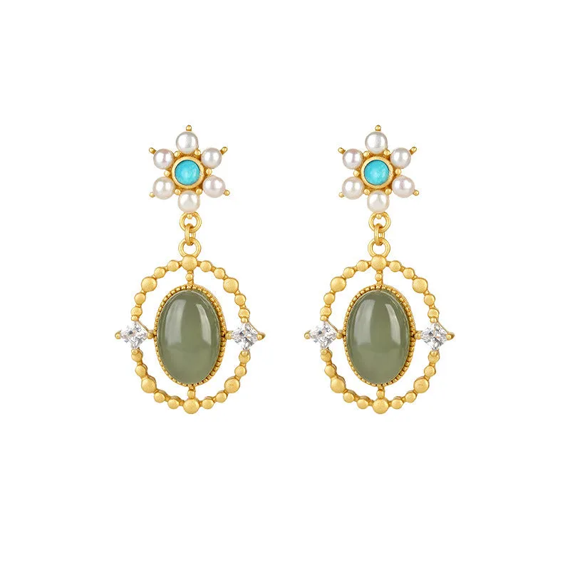 Natural Jade Earrings Nephrite Turquoise Pear Silver Earrings ZNE219