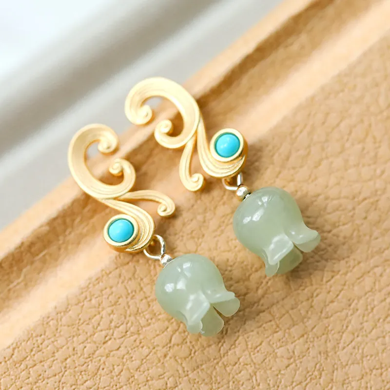 Natural Jade Earrings Nephrite Turquoise Silver Earrings ZNE276